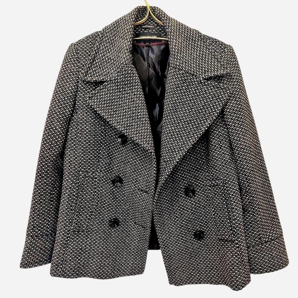 Vintage Y2K Jones New York Black and White Textured Peacoat